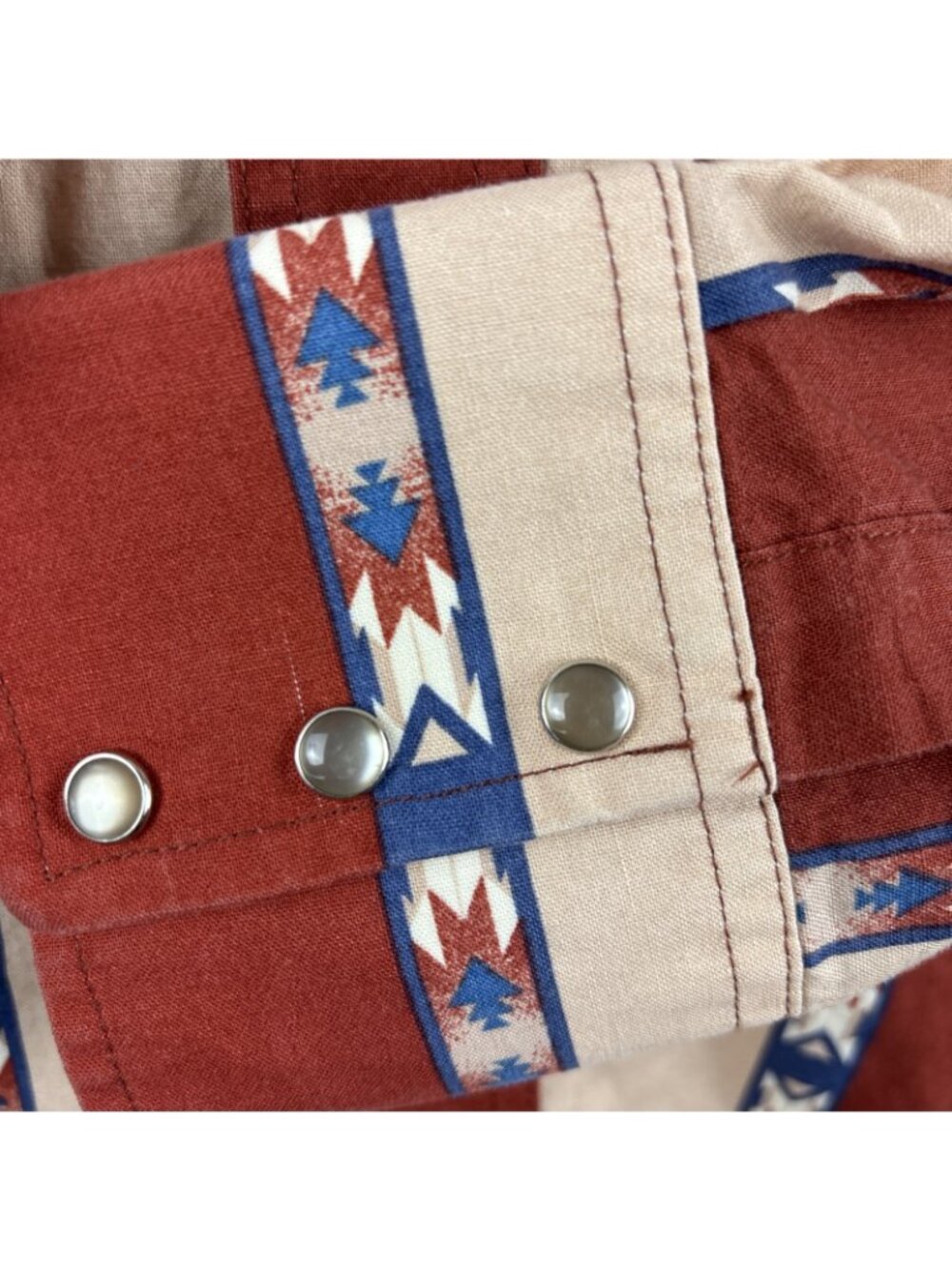 Vintage Wrangler Western Aztec Cotton Pearl Snap Long Sleeve Men's 15” Rodeo - Picture 6 of 7